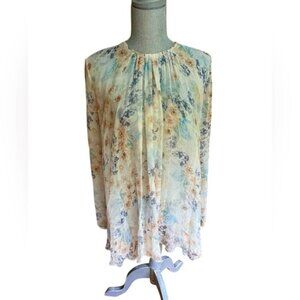 Blue and White Floral Print Silk Top